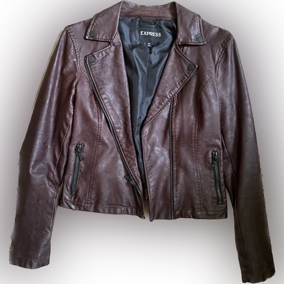 Express Jackets & Blazers - Vintage Express Vegan Leather Jacket Brown/Maroon